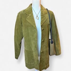 Vintage Newport News 100% Leather Chartreuse Olive Green Suede Jacket